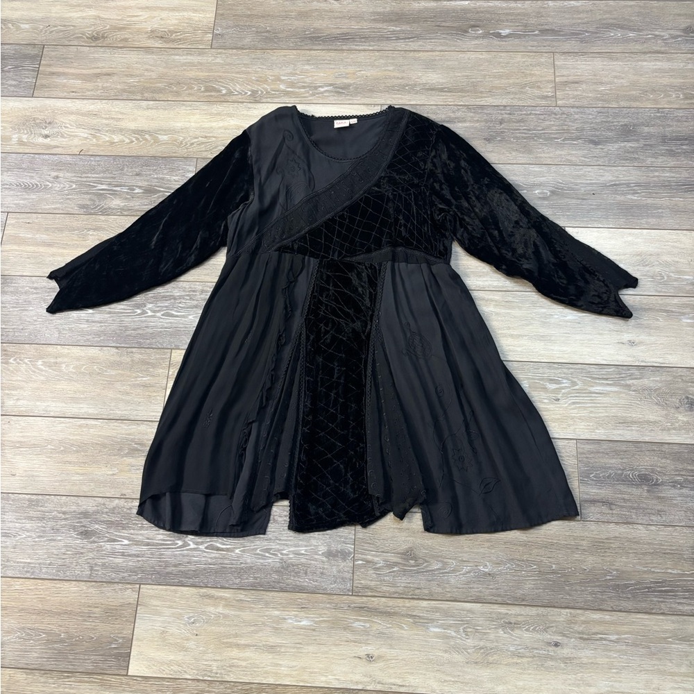 Tara Dress Sz S/M Black Velvet Patchwork Y2K Whimsigoth Gothic Witchy Dark Fairy